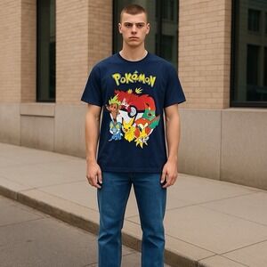 Pokemon T-Shirt Mens Adult‎ Small Blue Short Sleeve Graphic Tee Pikachu